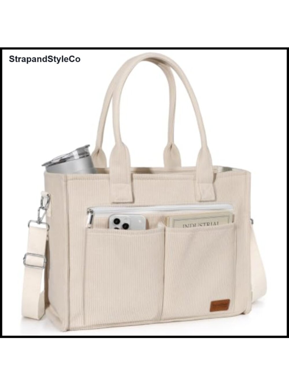 Corduroy Structured Tote Crossbody Laptop Bag Large
